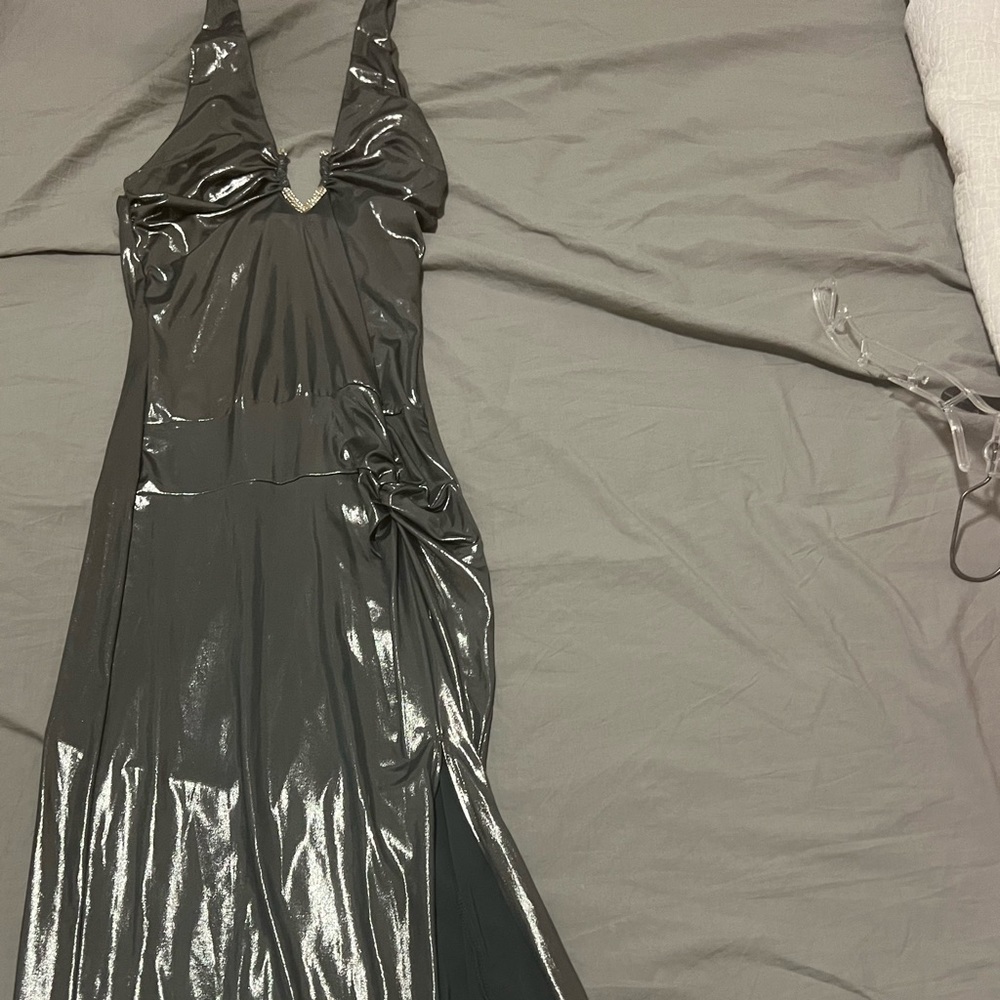 Silver evening gown